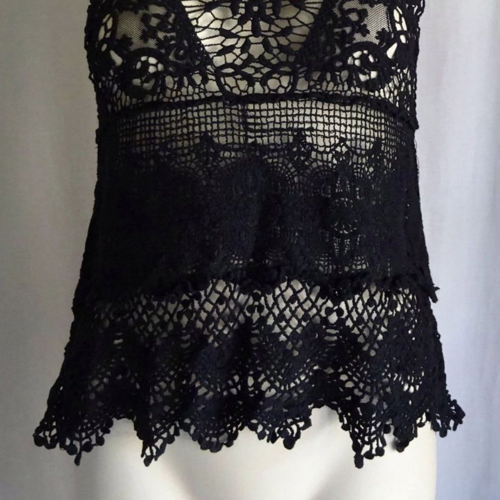 Sacred Threads Black Crochet Tank  X Small (CC6) - Picture 2 of 6
